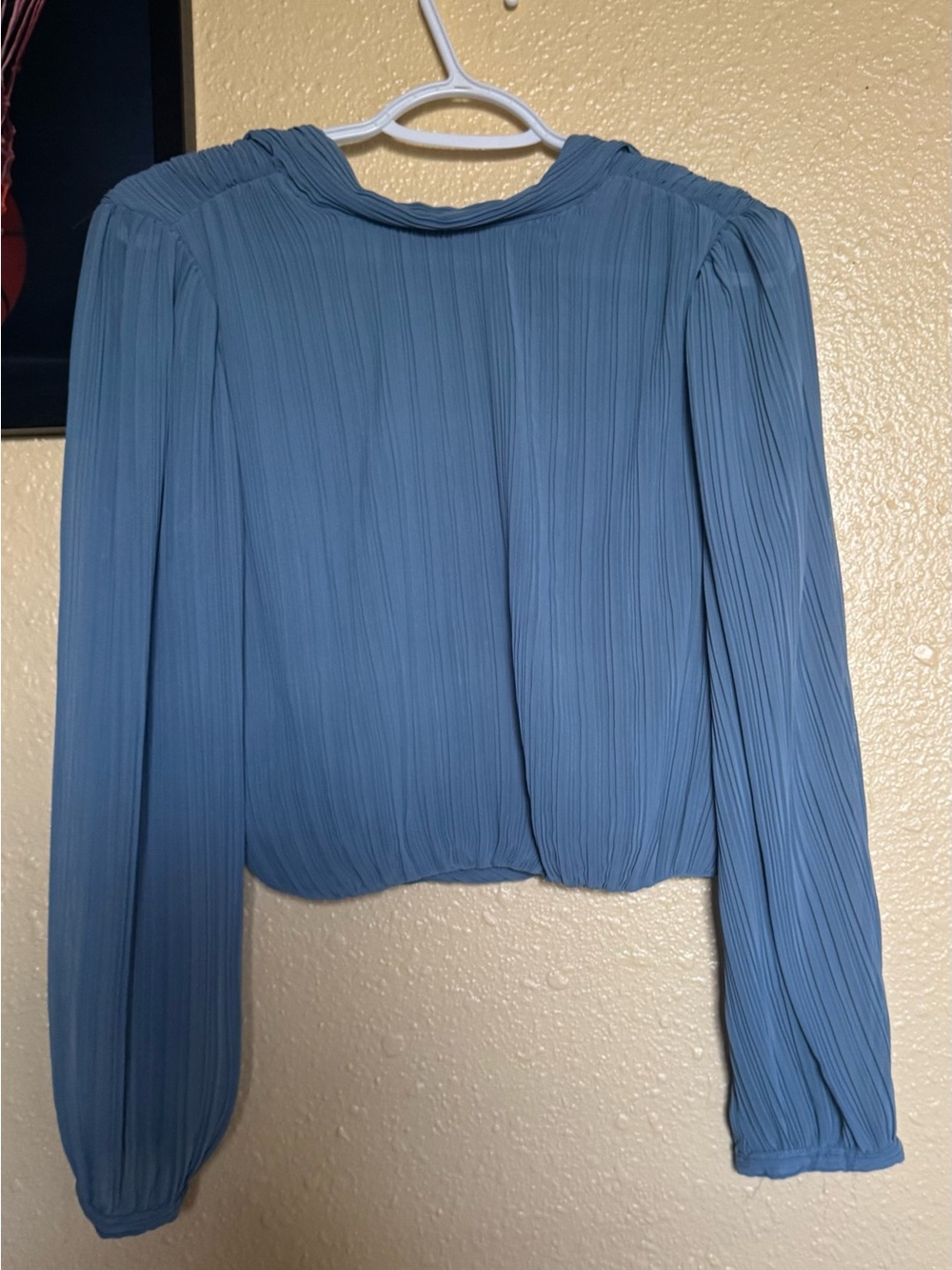 Zara Dusty Blue Pleated Long-Sleeve Blouse